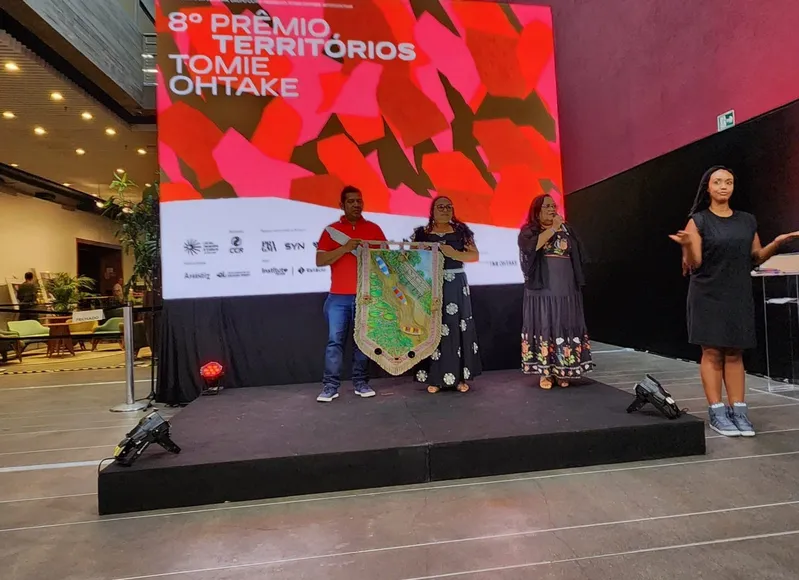 A professora Ângela Pantoja se pronunciou no evento em nome da Unidade Pedagógica Navegantes 